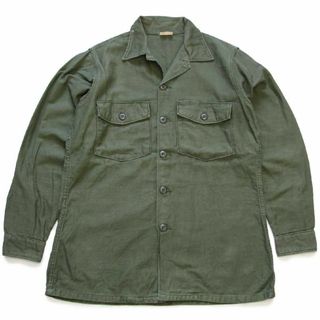 60s 米軍 U.S.ARMY コットンサテン ユーティリティシャツ オリーブグリーン 15.5★N ビンテージ ミリタリー(シャツ)