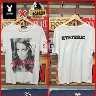 ヒステリックグラマー(HYSTERIC GLAMOUR)のヒステリックグラマー×PLAYBOY　フォトプリント　半袖Tシャツ　Ｍ　ホワイト(Tシャツ/カットソー(半袖/袖なし))