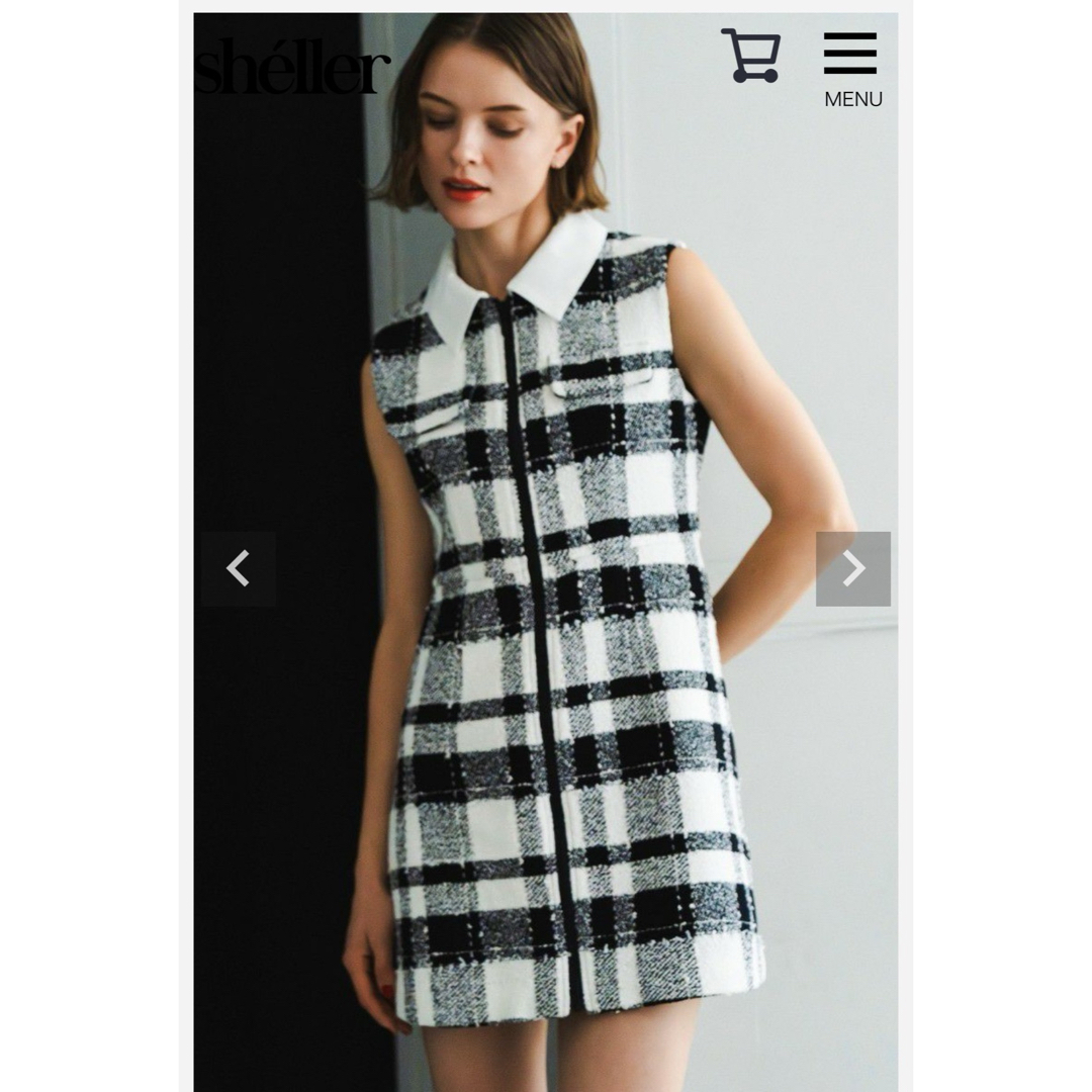 ワンピース sheller front zipper tweed check dress - ワンピース ワンピース sheller front zipper tweed check dress - ワンピース
