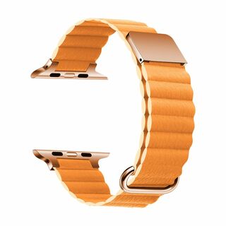 Apple Watch マグネット式PUレザー バンド オレンジ 38~41cm(腕時計)