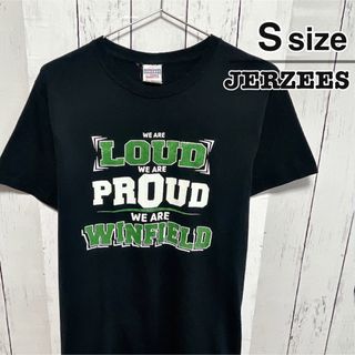 JERZEES - JERZEES　Tシャツ　S　ブラック　黒　グリーン　プリント　ロゴ　USA古着