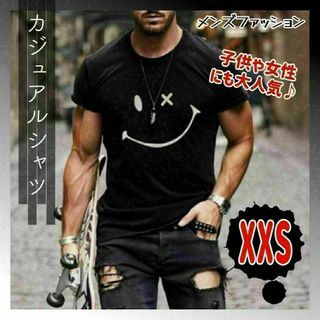 679　スマイルマーク　Tシャツ　XXSサイズ　ブラック(Tシャツ/カットソー(半袖/袖なし))