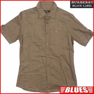 バーバリーブラックレーベル(BURBERRY BLACK LABEL)の廃盤 バーバリーブラックレーベル シャツ M 半袖 リネン 麻 茶 TY3127(Tシャツ/カットソー(半袖/袖なし))