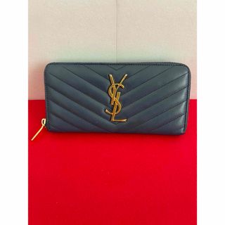 Saint Laurent - サンローラン　ラウンドファスナー　長財布　レザー　ネイビー