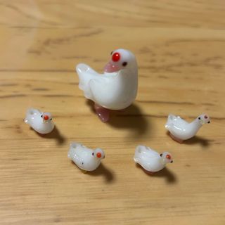 ガラス細工　白鳥の親子　5点セット(ガラス)