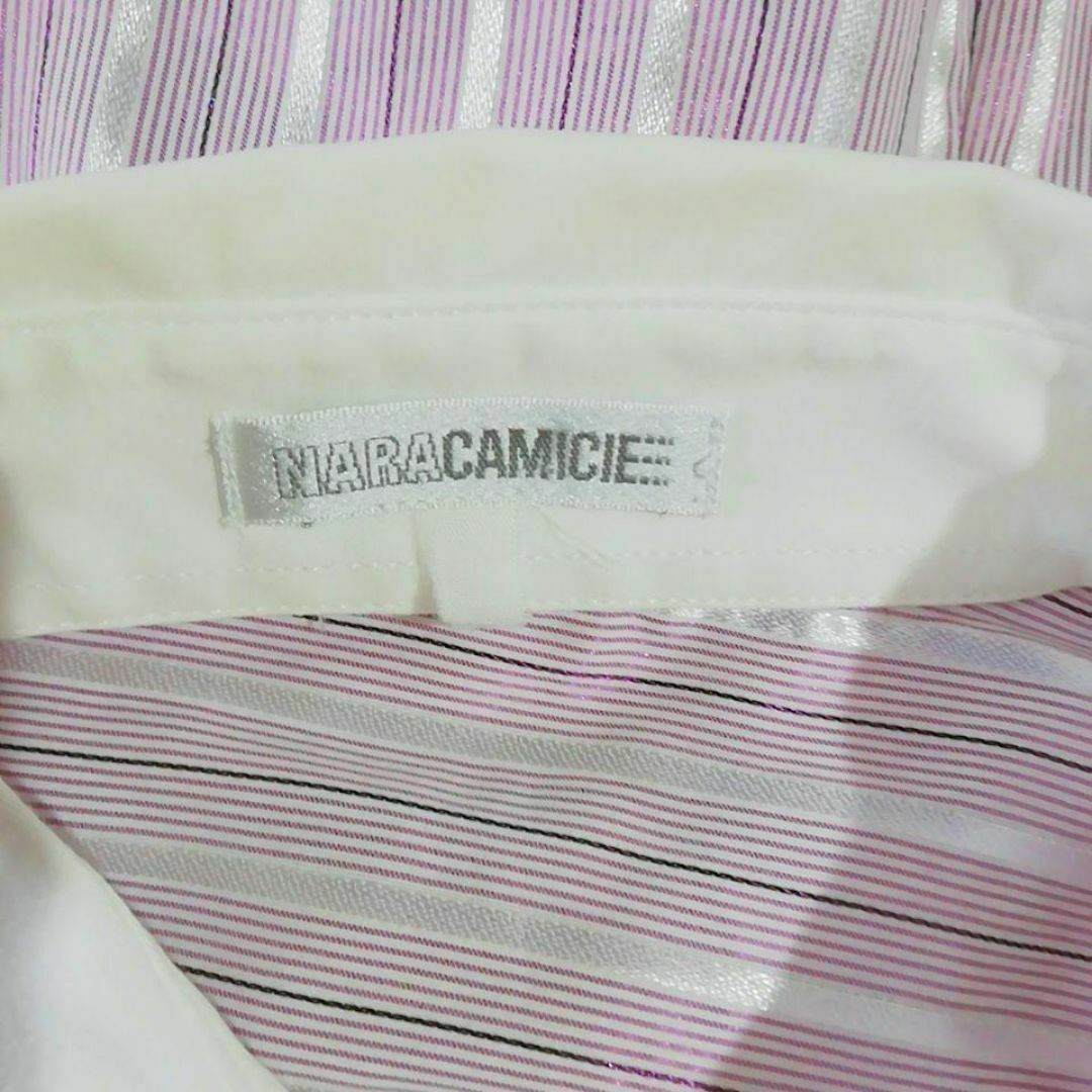NARACAMICIE(ナラカミーチェ)のナラカミーチェ　極上美品　半袖ブラウス　ピンク色系　ストライプ柄 レディースのトップス(シャツ/ブラウス(半袖/袖なし))の商品写真