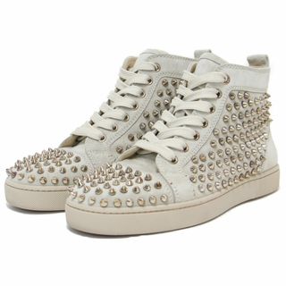 Christian Louboutin - Christian Louboutin クリスチャンルブタン スニーカー ハイカット ライトベージュ ゴールド 37.5(24.5cm) LOUIS SPIKES  スウェード レザー スタッズ シューズ 靴 ブランド【レディース】【中古】