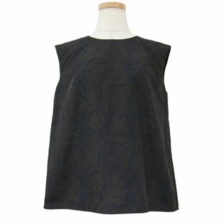 美品 MACKINTOSH LONDON マッキントッシュ ロンドン ブラウス ネイビー ブラウン 38(M) ウォッシャブル 花柄 ノースリーブ トップス カットソー 日本製 オフィス カジュアル 大人 きれいめ 上品【レディース】【中古】(シャツ/ブラウス(長袖/七分))