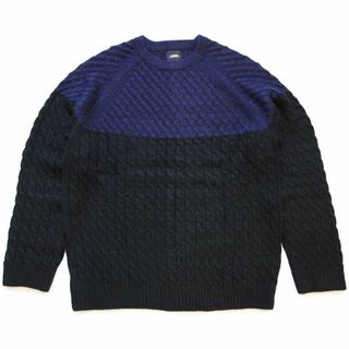 BURTON MENSWEAR LOMDON バイカラー ケーブル編み 切り替え アクリルニット セーター 黒×紺 M★ユーロ ツートン ロンドン