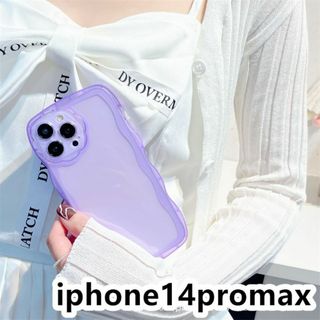 iphone14promaxケース　透明　波型花 耐衝撃紫446(iPhoneケース)