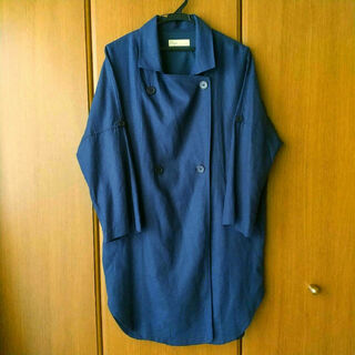 セポ(CEPO)のスプリングコート 藍色  麻混  袖ロールアップ    Mサイズ(スプリングコート)