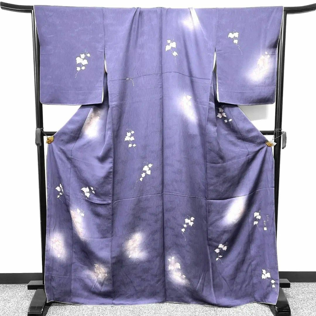 付け下げ ぼかし リーフ模様 パープル系 着物 042w p 付け下げ ぼかし リーフ模様 パープル系 着物 042w p