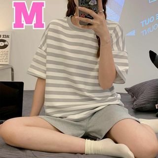 M パジャマ かわいい ボーダー 春 夏 半袖 短パン セットアップ(ルームウェア)