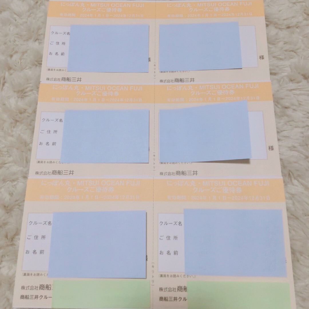 商船三井　 にっぽん丸　クルーズご優待券　6枚セット チケットの優待券/割引券(宿泊券)の商品写真