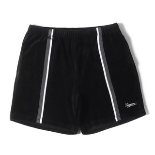 シュプリーム(Supreme)のSupreme シュプリーム パンツ サイズ:S 18SS ラインデザイン ベロア ウォームアップ ショーツ Velour Warm Up Short ブラック 黒 ボトムス ズボン ショートパンツ【メンズ】【中古】(ショートパンツ)