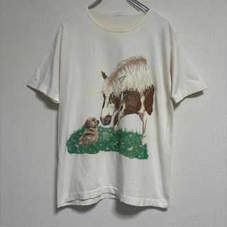 90s ビンテージ　アメリカ古着　馬　犬　アニマル　tee アメリカ輸入　古着(Tシャツ/カットソー(半袖/袖なし))