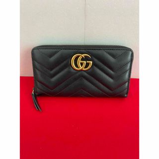 グッチ(Gucci)のGUCCI グッチ　GGマーモント　ラウンドファスナー　長財布　レザー　黒(財布)