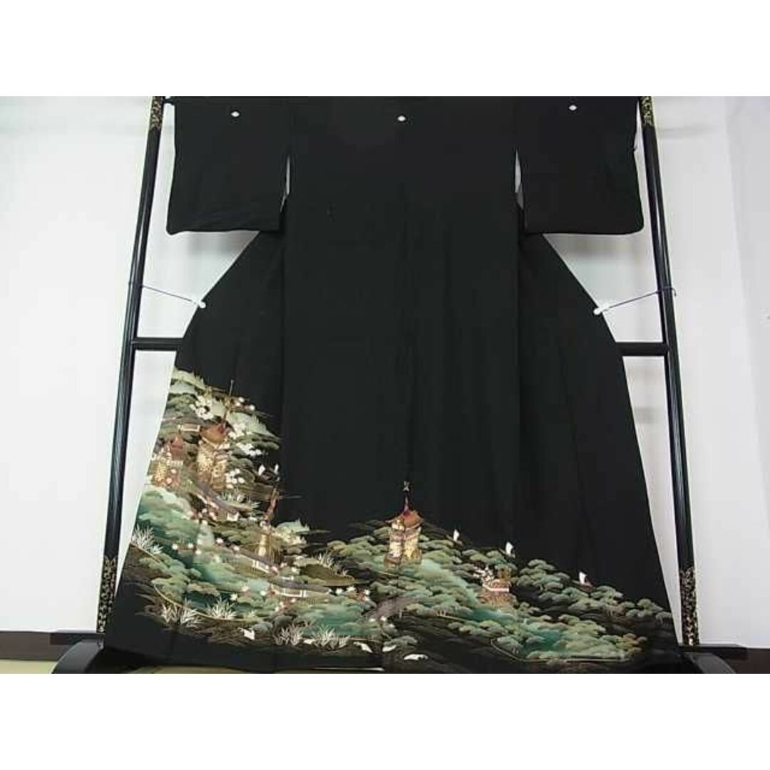 平和屋2■豪華黒留袖　風景花文　祇園祭　金彩　逸品　DAAA4729ar レディースの水着/浴衣(着物)の商品写真