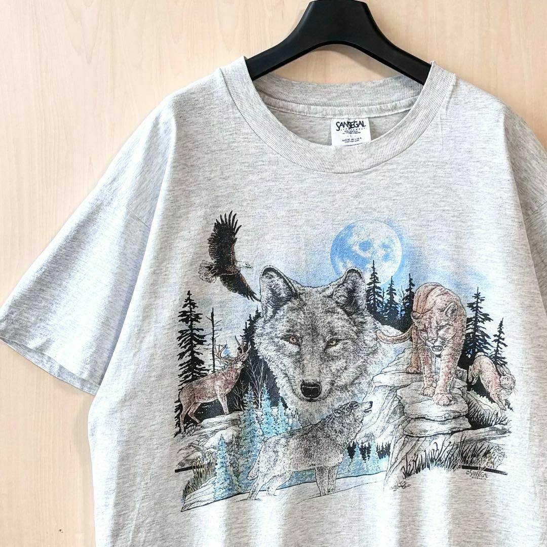 VINTAGE(ヴィンテージ)の90sUSA製古着　ヴィンテージ　アニマルTシャツ　大自然に生息する動物　霜降り メンズのトップス(Tシャツ/カットソー(半袖/袖なし))の商品写真