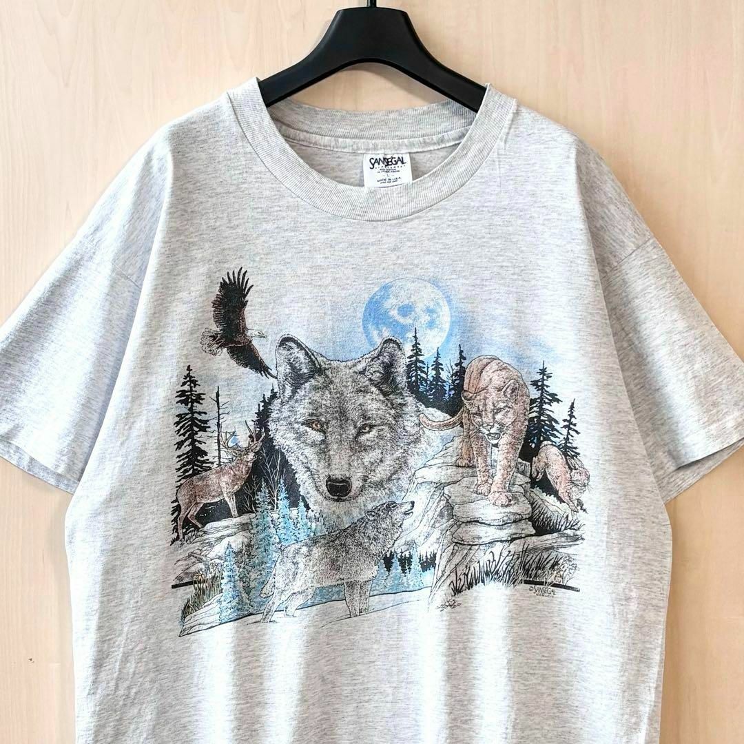 VINTAGE(ヴィンテージ)の90sUSA製古着　ヴィンテージ　アニマルTシャツ　大自然に生息する動物　霜降り メンズのトップス(Tシャツ/カットソー(半袖/袖なし))の商品写真
