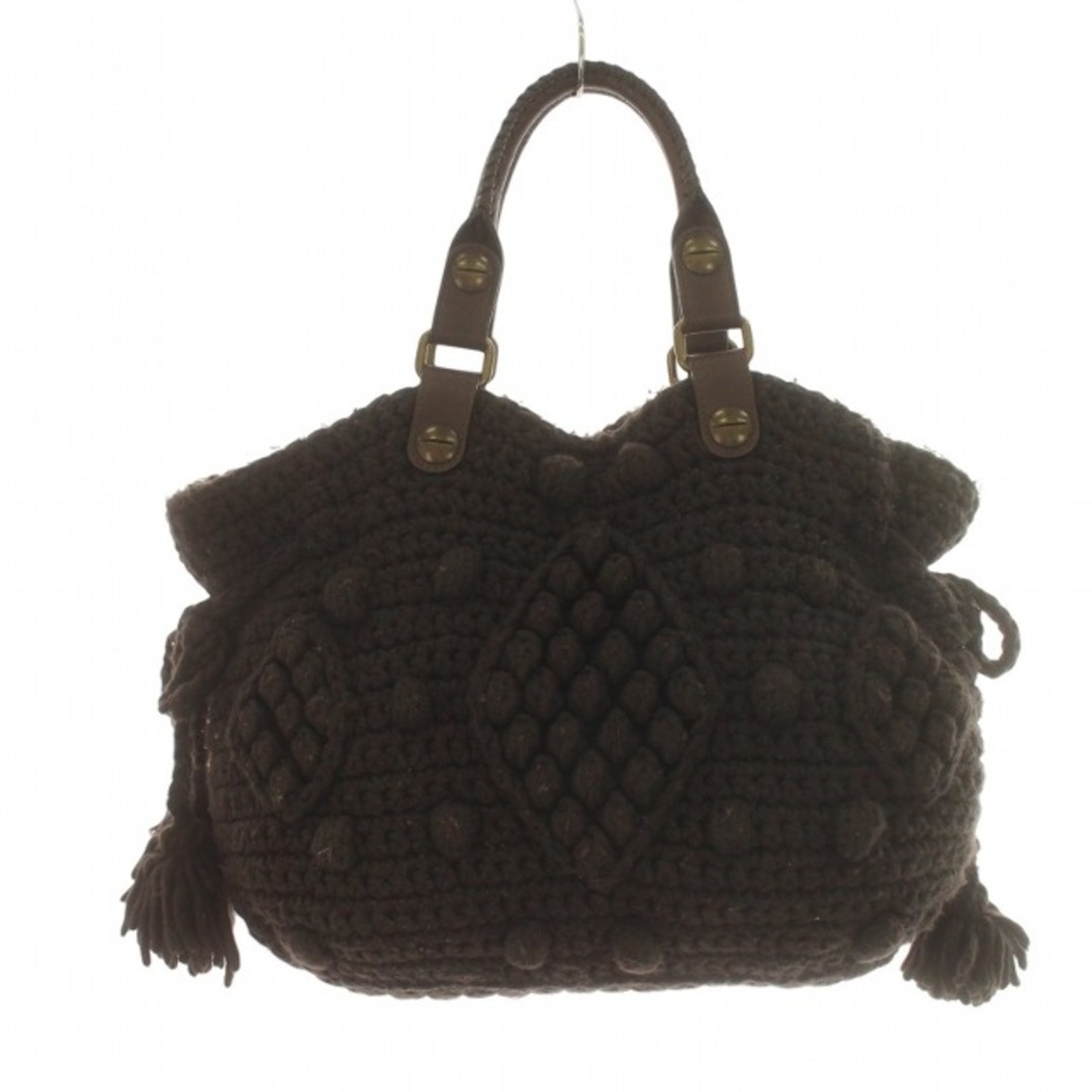 ジェラールダレル ハンドバッグ かぎ編み タッセル ウール レザー 茶 ブラウン レディースのバッグ(ハンドバッグ)の商品写真