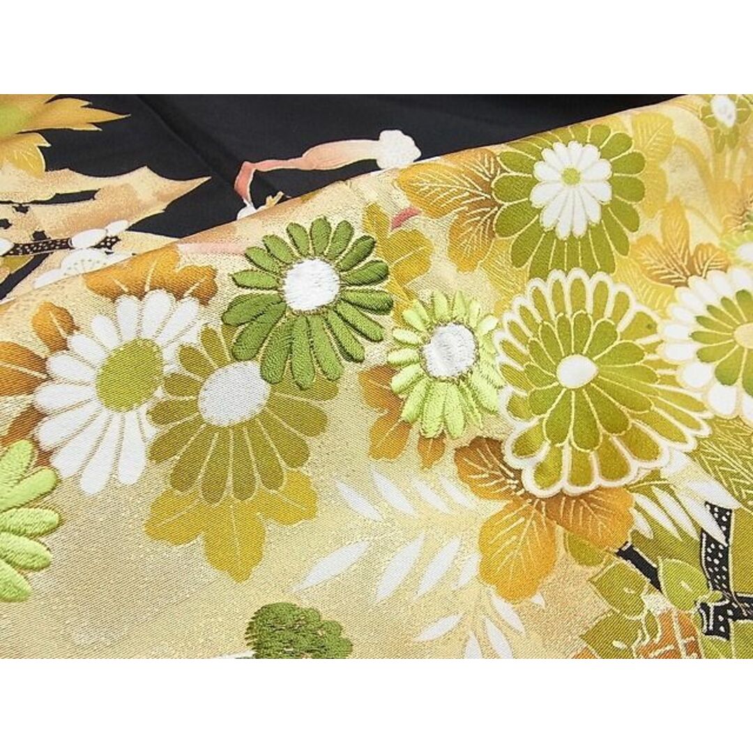 平和屋2■豪華黒留袖　駒刺繍　吉祥花車文　金彩　逸品　DAAA0603ea レディースの水着/浴衣(着物)の商品写真