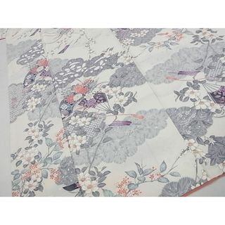 平和屋2■上質な小紋　雲取り扇面花文　銀彩　逸品　DAAA0558ea(着物)