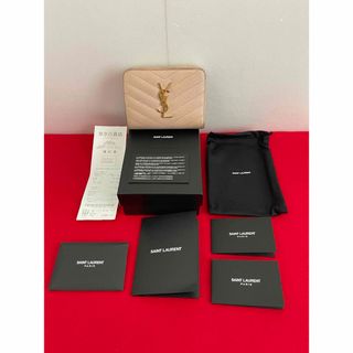 サンローラン(Saint Laurent)のサンローラン　ラウンドファスナー　コンパクト折財布　レザー　ピンク(財布)