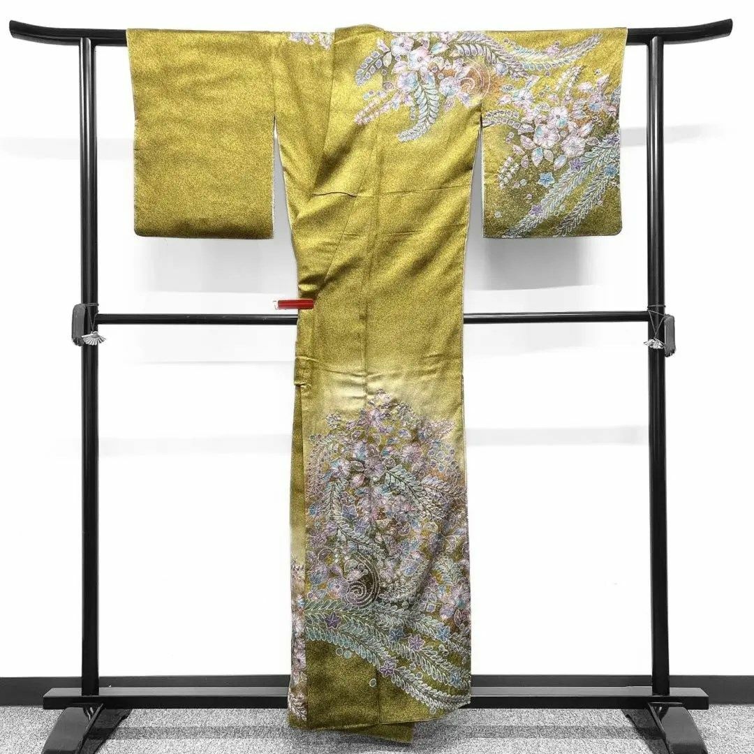 訪問着 辻ヶ花 ぼかし染め たたき染め イエロー系 着物 041w 訪問着 辻ヶ花 ぼかし染め たたき染め イエロー系 着物 041w