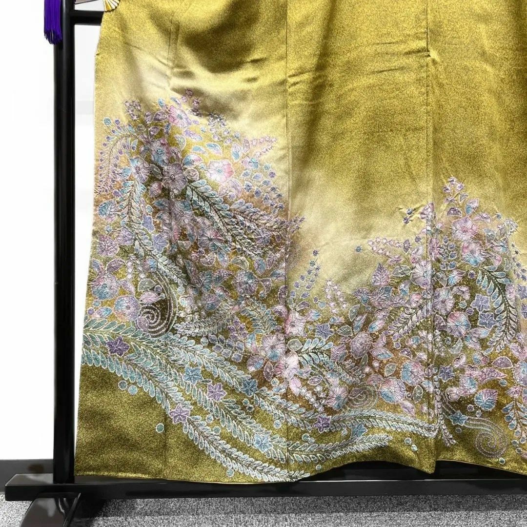 訪問着 辻ヶ花 ぼかし染め たたき染め イエロー系 着物 041w 訪問着 辻ヶ花 ぼかし染め たたき染め イエロー系 着物 041w