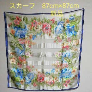 大判スカーフ　シルク100%　87cm×87cm　花柄　画像2傷あり　新品未使用(バンダナ/スカーフ)