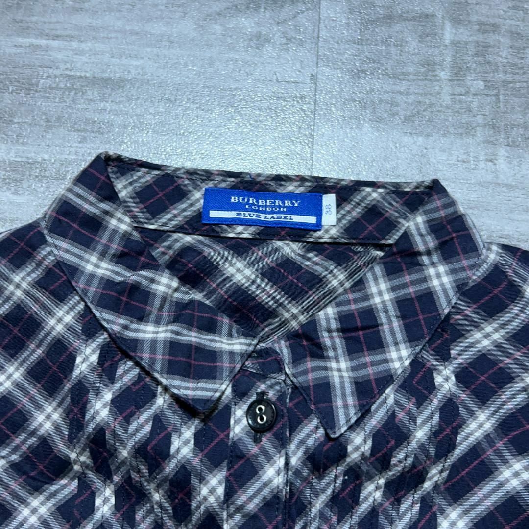 BURBERRY BLUE LABEL(バーバリーブルーレーベル)のBURBERRY BLUE LABEL 長袖ブラウス チェック 38 リヨセル レディースのトップス(シャツ/ブラウス(長袖/七分))の商品写真