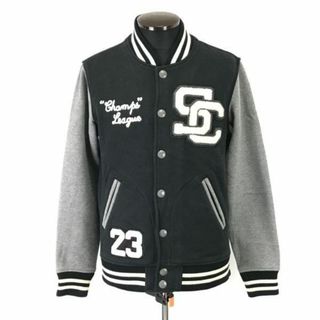 バーシティジャケット/varsity jacket★スタジャン/ベースボールカラー【メンズM/黒×グレー】イーランドジャパン/Coat/Jumper◆zBH474 #BUZZBERG(ブルゾン)