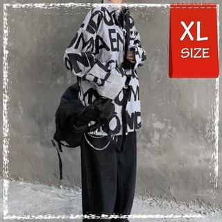 【人気商品】シャツ　XL オーバーサイズ　英字　　ストリート系　カジュアル　黒(シャツ)