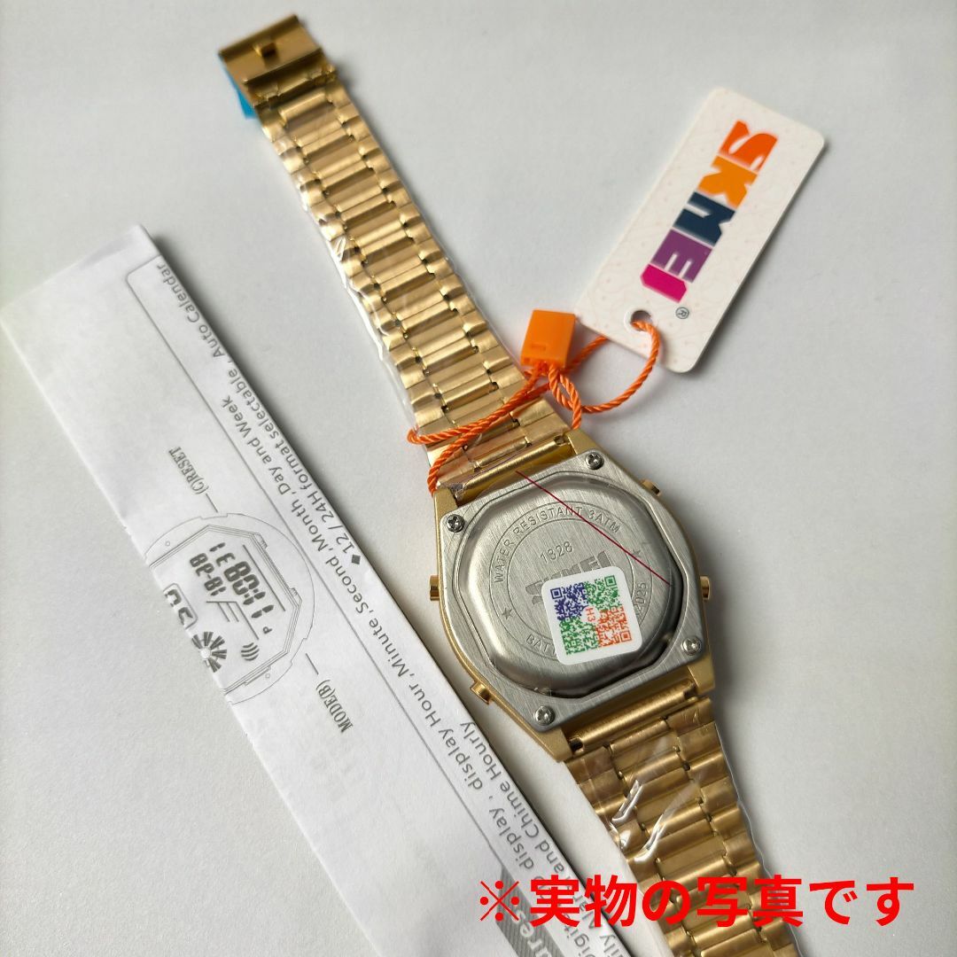 30m防水ウォッチ デジタル腕時計ステンレス シンプル スクエア ゴールド金 メンズの時計(腕時計(デジタル))の商品写真