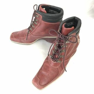 Timberland★本革/レースアップ/ショートブーツ【7/24.0/ハイヒール/赤/red】Shoes/boots◆WB78-10 #BUZZBERG(ブーツ)