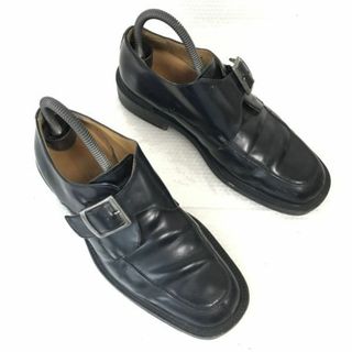 90s?/イタリア製★ホーキンス/Hawkins★オールレザー/重厚本革/モンクストラップ/Uチップ【39/24.5/黒/BLACK】dress shoes◆pG-168 #BUZZBERG(ドレス/ビジネス)