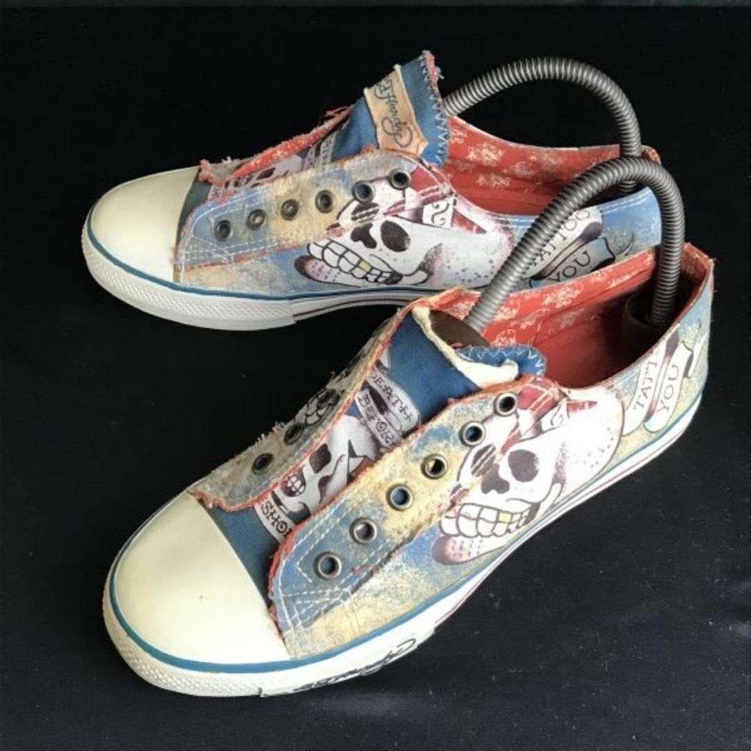 Ed Hardy/エドハーディー★ドクロ/骸骨デザイン/スニーカー【8/26.0/light blue】フェイク紐穴/sneakers/靴/Shoes/trainers/boots◆bQ-452　#BUZZBERG メンズの靴/シューズ(スニーカー)の商品写真