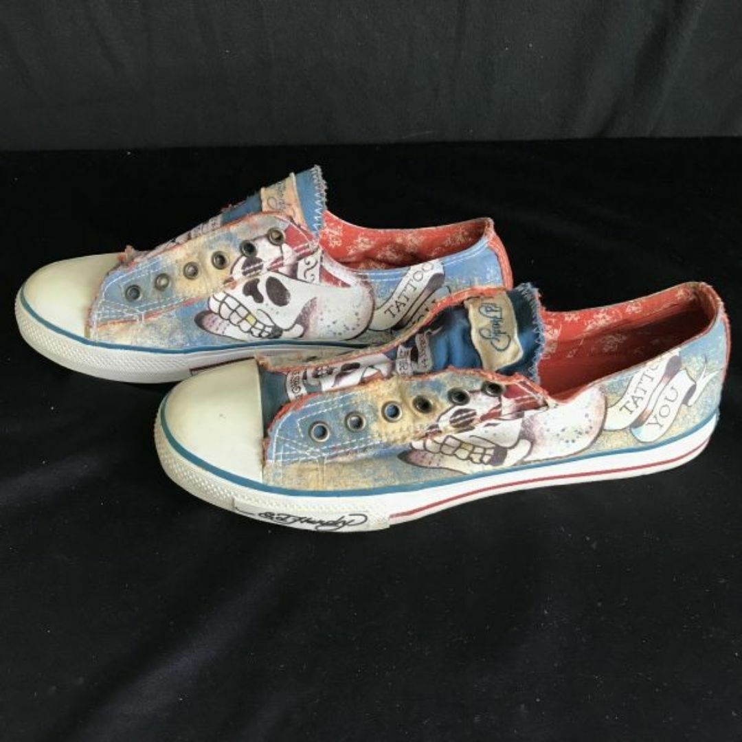 Ed Hardy/エドハーディー★ドクロ/骸骨デザイン/スニーカー【8/26.0/light blue】フェイク紐穴/sneakers/靴/Shoes/trainers/boots◆bQ-452　#BUZZBERG メンズの靴/シューズ(スニーカー)の商品写真