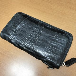 ゴダン GODANE★カイマン クロコ ワニ革 Wテール★ラウンドファスナー 長財布【BLACK/黒】crocodile leather/round zipper wallet◆pKC5 #BUZZBERG(長財布)