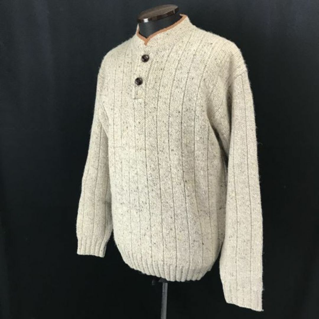 YARN FROM ENGLAND★ポッシビリティ/POSSIBILITY★絹10%/ハーフボタン/ウールセーター【メンズL/ベージュ/beige】プルオーバー◆mBH304 #BUZZBERG メンズのトップス(ニット/セーター)の商品写真