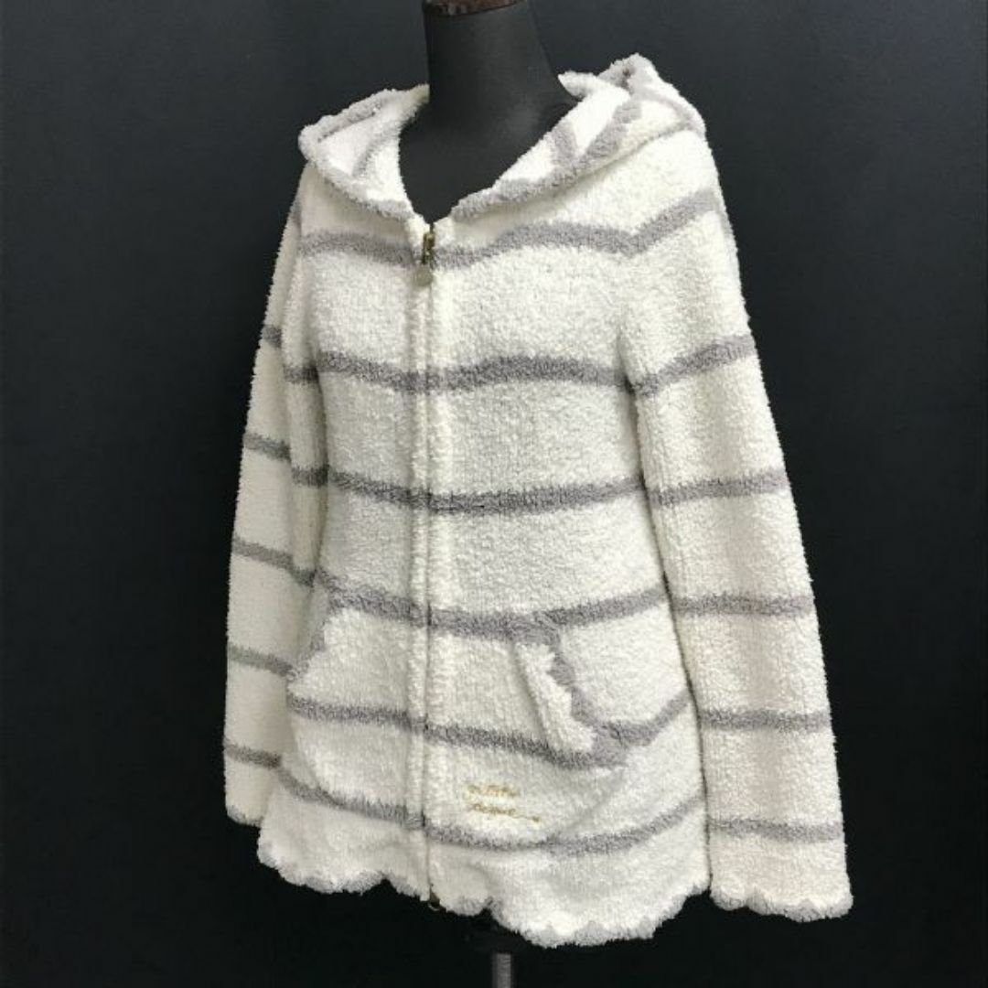 ジェラートピケ★ボーダー柄/ルームウェア/ジップアップパーカー【レディースF/白×グレー/white×gray】Jacket/Jumper◆cBH589-b #BUZZBERG レディースのトップス(パーカー)の商品写真