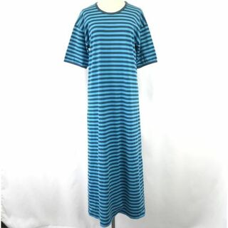 フィンランド製★マリメッコ/Marimekko★ロング/マキシワンピース【レディースL-XL相当/青×紺ボーダー柄】Tops/Dress◆cBH588 #BUZZBERG(ロングワンピース/マキシワンピース)