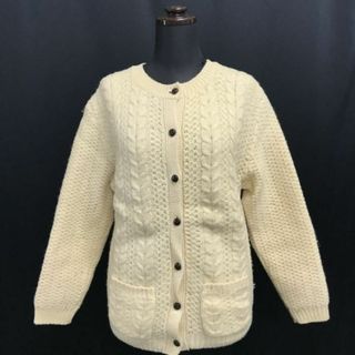 Northern Isles★バージンウール100%/長袖カーディガン【38/レディースM/アイボリー/ivory】アラン模様/cardigan/Jacket/Vintage◆cBH468 #BUZZBERG(カーディガン)