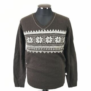 タグ付新古品★on board/丸井★ウール100%/長袖セーター【メンズM/茶/brown】Vネック/ノルディック柄/sweater◆cBH352 BUZZBERG(ニット/セーター)