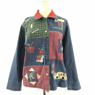 90s/Vintage?★ケレン ハート/KEREN hart★リンゴ刺繍/ワッペン/デニムジャケット【M/青系】比翼仕立て◆BC379L #BUZZBERG(Gジャン/デニムジャケット)