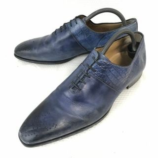 試着交換OK！フランチェスコ ベニーニョ/francesco benigno★ホールカットシューズ【7.5/26.0/NAVY BLUE/クロコダイル型押し&スムース レザー】doress shoes◆bH-162 #BUZZBERG(ドレス/ビジネス)