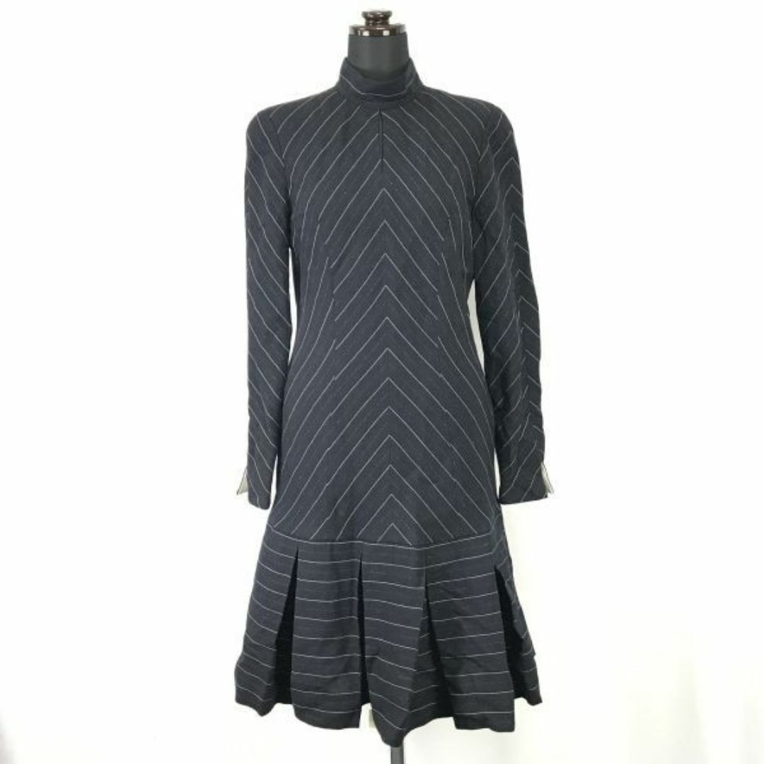 イネス/iGnes /銀座マギー★ウール100％/ハイネックワンピース【38/women’s size -M/紺/navy/総柄】iGnes INTERNATIONAL/Dress◆BH121 #BUZZBERG レディースのワンピース(ひざ丈ワンピース)の商品写真