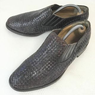 ビンテージ★ヴァンボメル/VAN BOMMEL★編み込み本革/スリッポン/ヴァンプシューズ【7.5/26.0/茶/BROWN】サイドゴア/dress shoes◆bi-118 #BUZZBERG(ドレス/ビジネス)