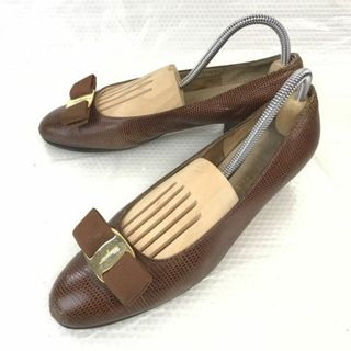 サルヴァトーレフェラガモ★リボンパンプス【6.5C/23.0-23.5/茶/BROWN】レザー/靴/sandal/Shoes/pumps◆bQ-528 #BUZZBERG(ハイヒール/パンプス)